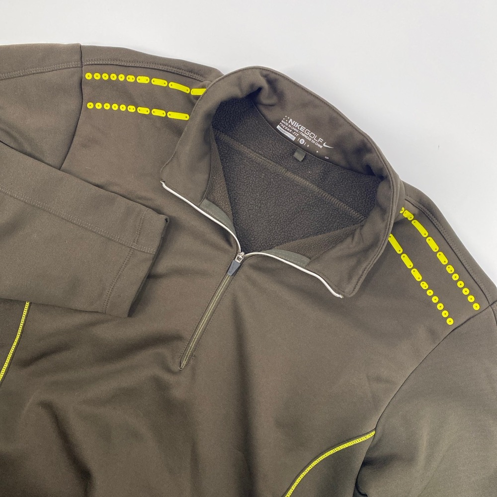 Nike Golf Therma FIT Pullover Mens Small Brown Neon 1/4 Zip Fleece Performance
